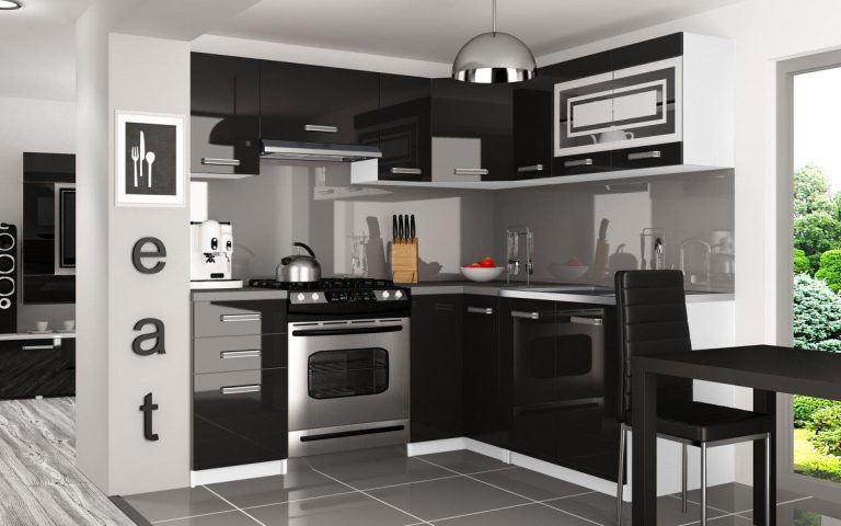 Meubles de cuisine 360 cm noir brillant avec plan de travail Fabricant INF LIDIA/5/WT/B/0/F
