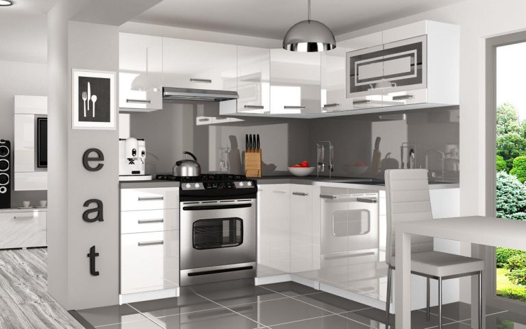 Meubles de cuisine 360 cm blanc brillant avec plan de travail Fabricant INF LIDIA2/6/WT/W/0/B1