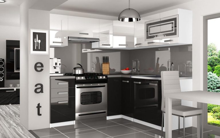 Meubles de cuisine 360 cm blanc brillant noir brillant avec plan de travail Fabricant INF LIDIA/5/WT/WB/0/F
