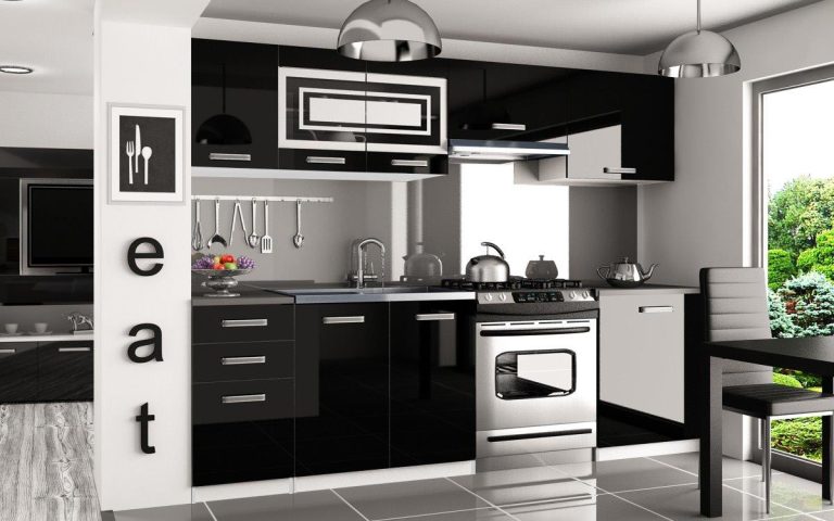 Meubles de cuisine 240 cm noir brillant sans plan de travail Fabricant INF MARIKA/4/WT/B/BB/F