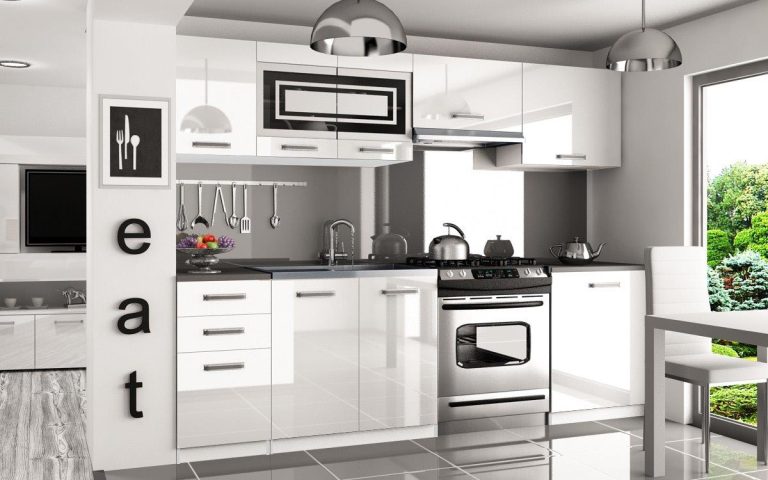 Meubles de cuisine 240 cm blanc brillant avec plan de travail Fabricant INF MARIKA/4/WT/W/0/F