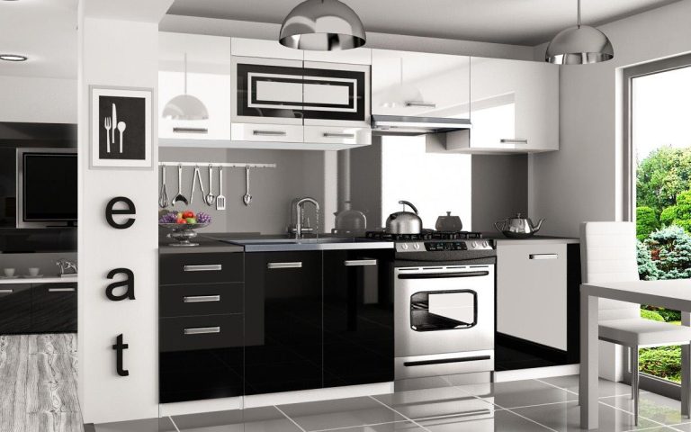 Meubles de cuisine 240 cm blanc brillant noir brillant sans plan de travail Fabricant INF MARIKA/4/WT/WB/BB/F