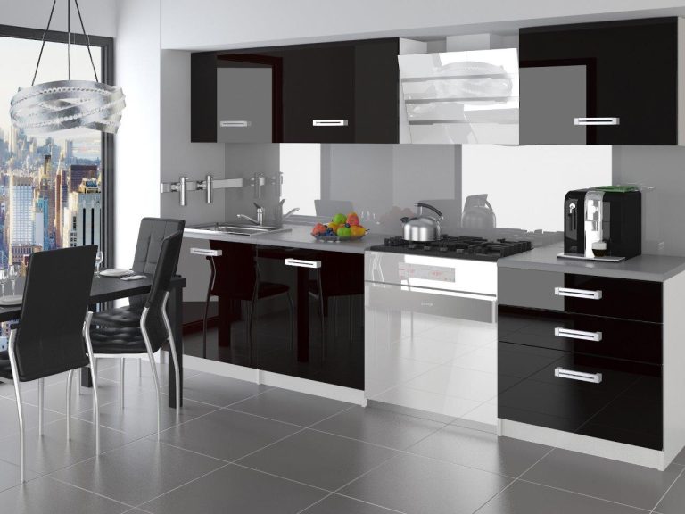 Meubles de cuisine 180 cm noir brillant avec plan de travail Fabricant INF NEPTUN/2/WT/B/0/D