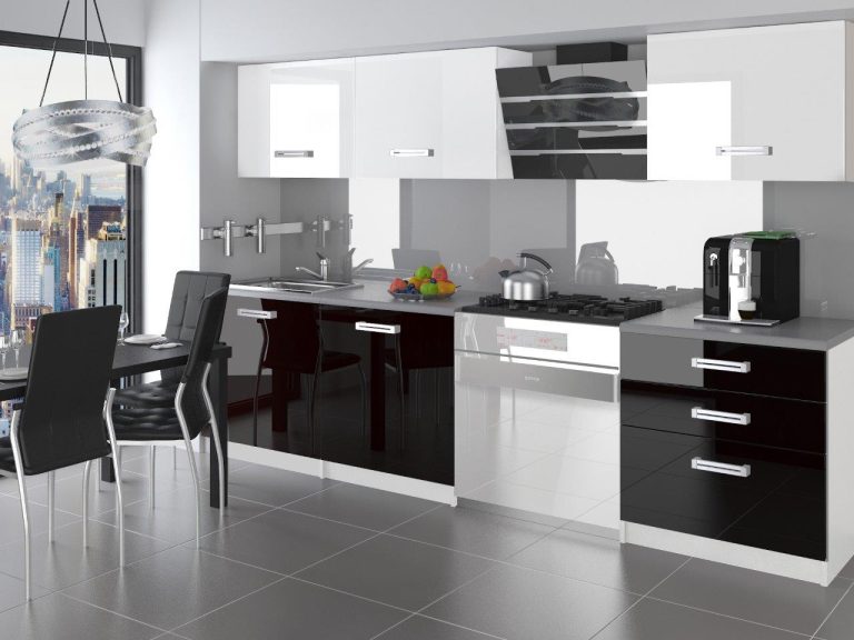 Meubles de cuisine 180 cm blanc brillant noir brillant sans plan de travail Fabricant INF NEPTUN/2/WT/WB/BB/D