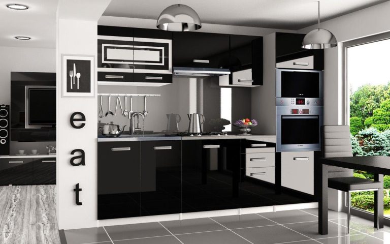 Meubles de cuisine 240 cm noir brillant avec plan de travail Fabricant INF PAULA/6/WT/B/0/F