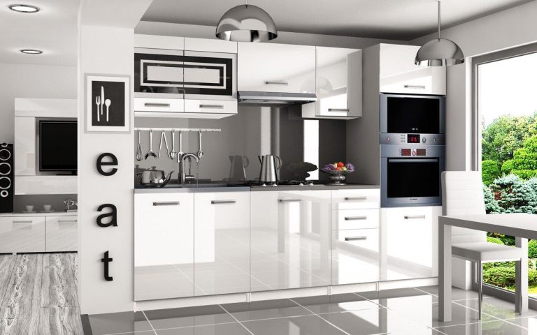 Meubles de cuisine 240 cm blanc brillant sans plan de travail Fabricant INF PAULA2/4/WT/W/BB/B1