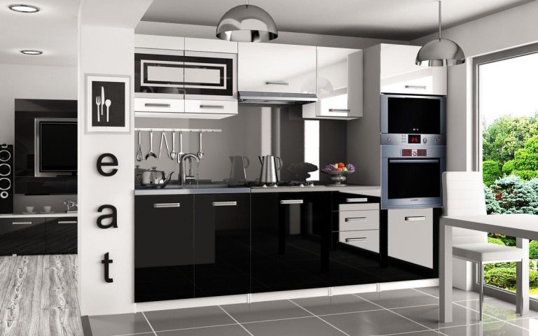 Meubles de cuisine 240 cm blanc brillant noir brillant sans plan de travail Fabricant INF PAULA2/4/WT/WB/BB/B1