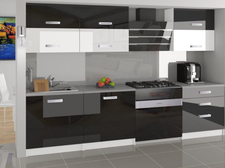 Meubles de cuisine 180 cm noir brillant blanc brillant avec plan de travail Fabricant INF PRIMERA2/2/WT/BWB/0/B1