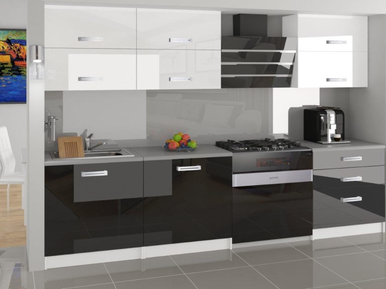 Meubles de cuisine 180 cm blanc brillant noir brillant avec plan de travail Fabricant INF PRIMERA/3/WT/WWB/0/D