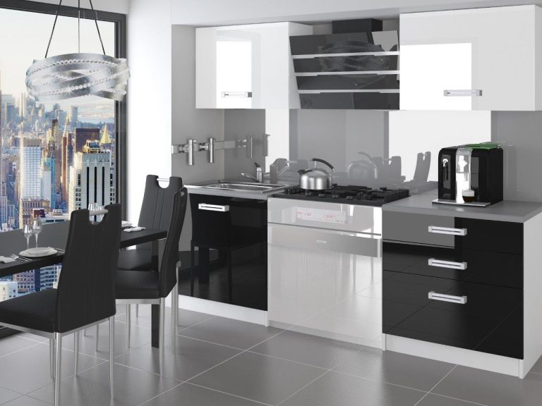 Meubles de cuisine 120 cm blanc brillant noir brillant avec plan de travail Fabricant INF SATURNO/2/WT/WB/0/D