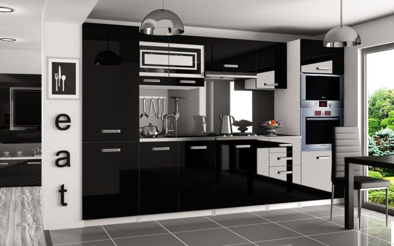 Meubles de cuisine 300 cm noir brillant avec plan de travail Fabricant INF SYNTKA/7/WT/B/0/F
