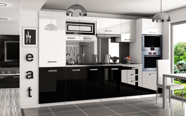 Meubles de cuisine 300 cm blanc brillant noir brillant sans plan de travail Fabricant INF SYNTKA/6/WT/WB/BB/F