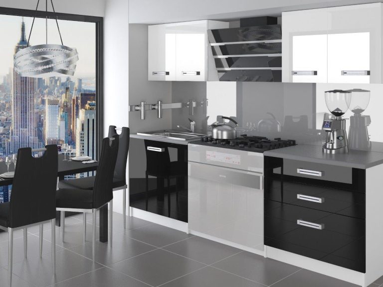 Meubles de cuisine 120 cm blanc brillant noir brillant sans plan de travail Fabricant INF TIESTO/2/WT/WB/BB/D
