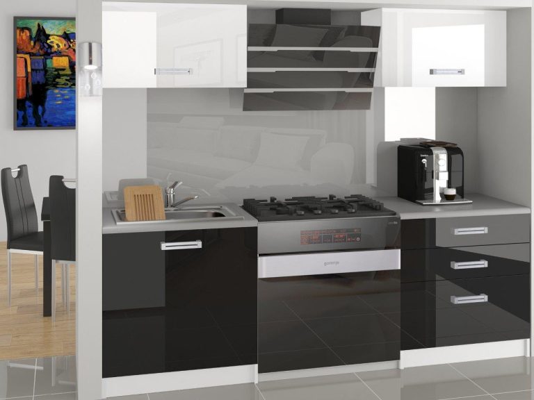 Meubles de cuisine 120 cm blanc brillant noir brillant avec plan de travail Fabricant INF VULCANO2/4/WT/WB/0/B1