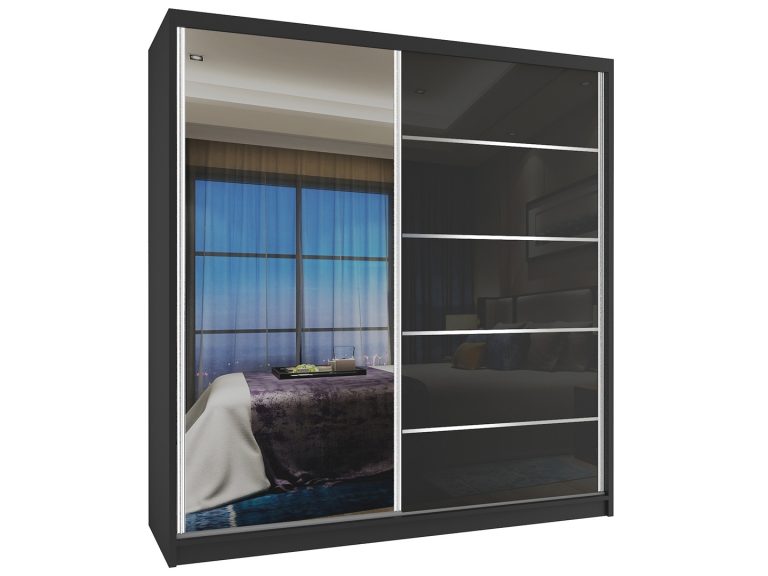 Armoire coulissante 158 cm avec miroir noir brillant Fabricant MG SZP3/2/B/WI/1L5B/HI
