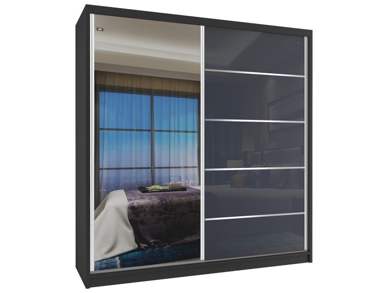 Armoire coulissante 158 cm avec miroir gris acier brillant Fabricant MG SZP3/2/B/WI/1L5S/HI
