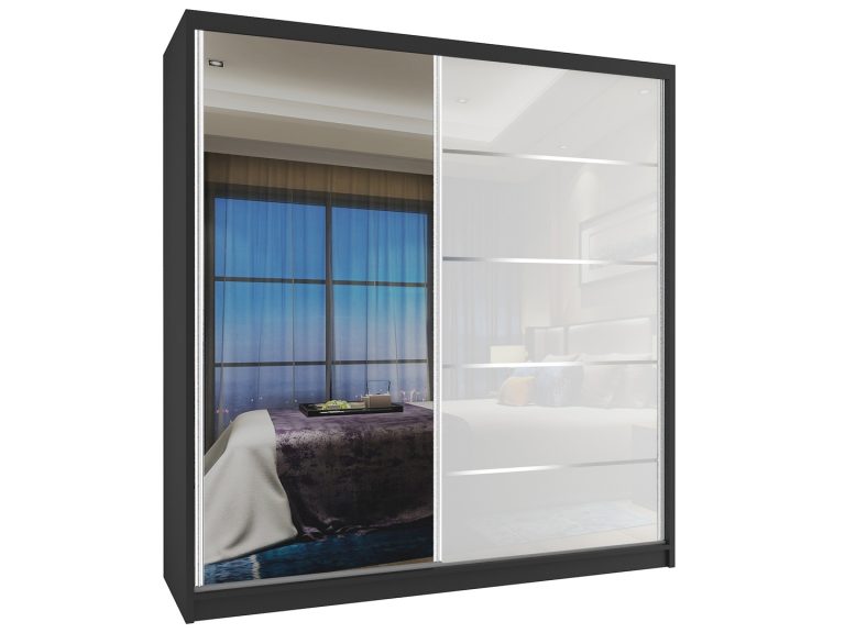 Armoire coulissante 158 cm avec miroir blanc brillant Fabricant MG SZP3/3/B/WI/1L5W/HI