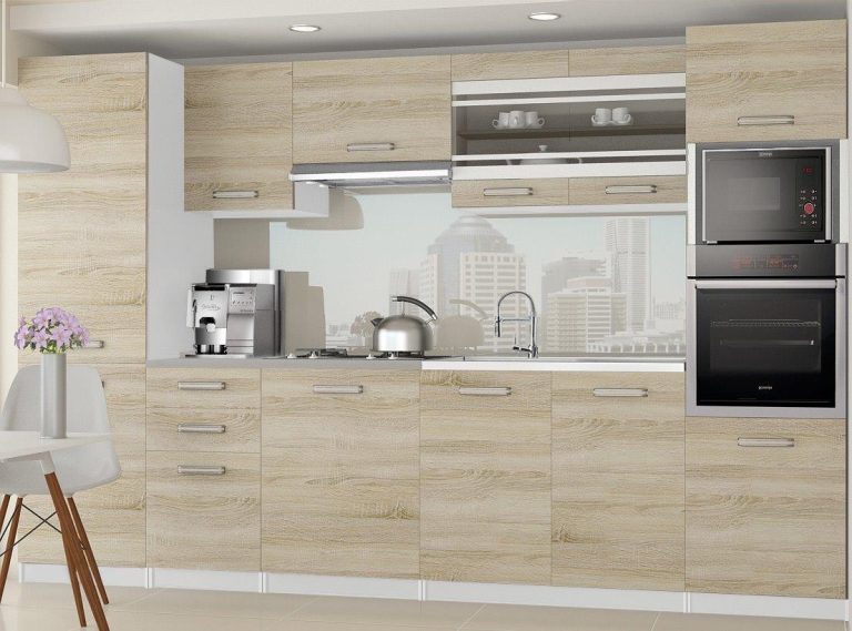 Meubles de cuisine 300 cm en chêne Wotan et chêne Sonoma sans plan de travail Fabricant TOR SYNTKA2/7/WT/DS/BB/B1