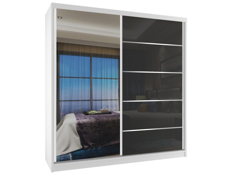 Armoire coulissante 158 cm avec miroir noir brillant Fabricant MG SZP3/2/W/WI/1L5B/HI