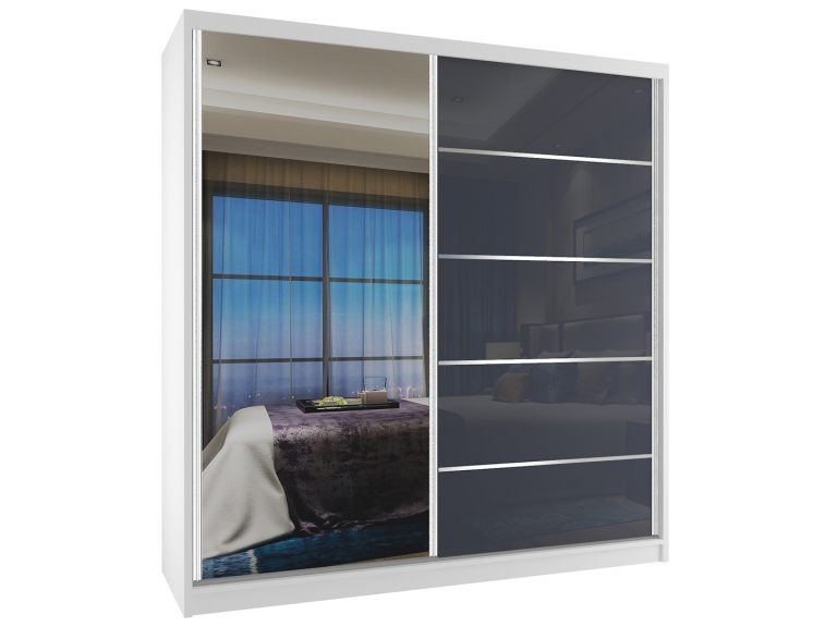 Armoire coulissante 158 cm avec miroir gris acier brillant Fabricant MG SZP3/3/W/WI/1L5S/HI