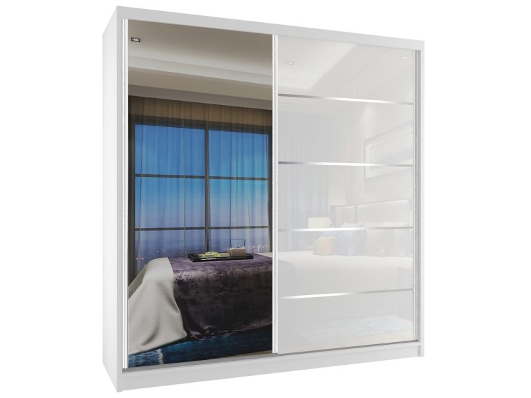 Armoire coulissante 158 cm avec miroir blanc brillant Fabricant MG SZP3/2/W/WI/1L5W/HI