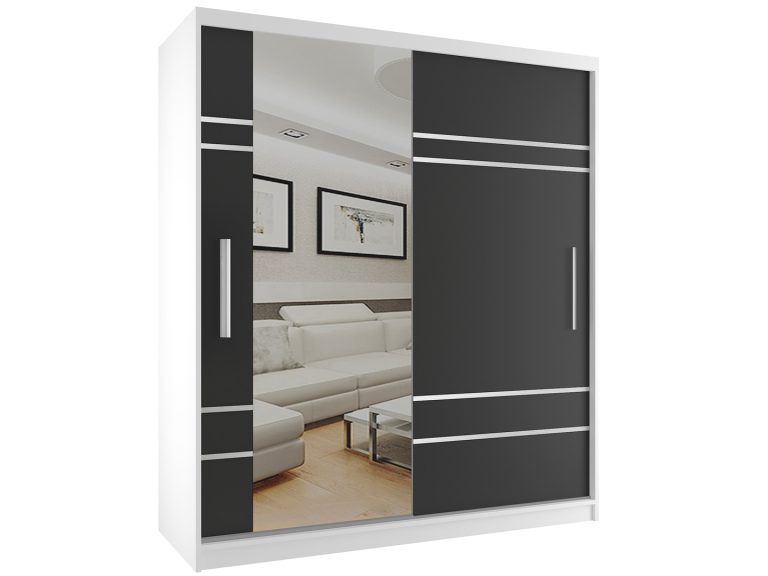 Armoire coulissante 158 cm avec miroir noir ébène foncé Fabricant MP SZP3/2/W/B/0/AL