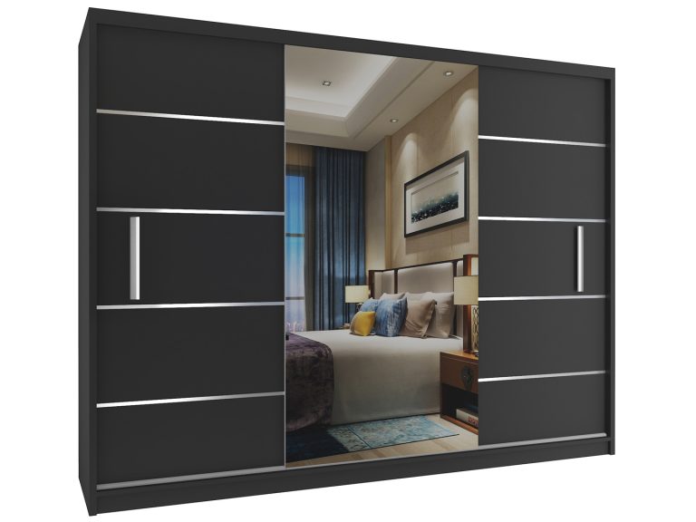 Armoire coulissante 232 cm avec miroir noir ébène foncé Fabricant MBP SZP4/2/1B/2B1L/0/AL
