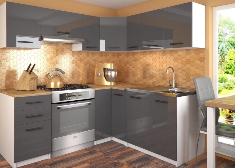 Meubles de cuisine 360 cm gris brillant avec plan de travail Fabricant INF LIDIAUNIQA/3/WT/S/0/B1