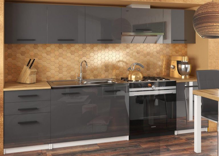 Meubles de cuisine 240 cm gris brillant sans plan de travail Fabricant INF UNIQA/3/WT/S/BB/B1