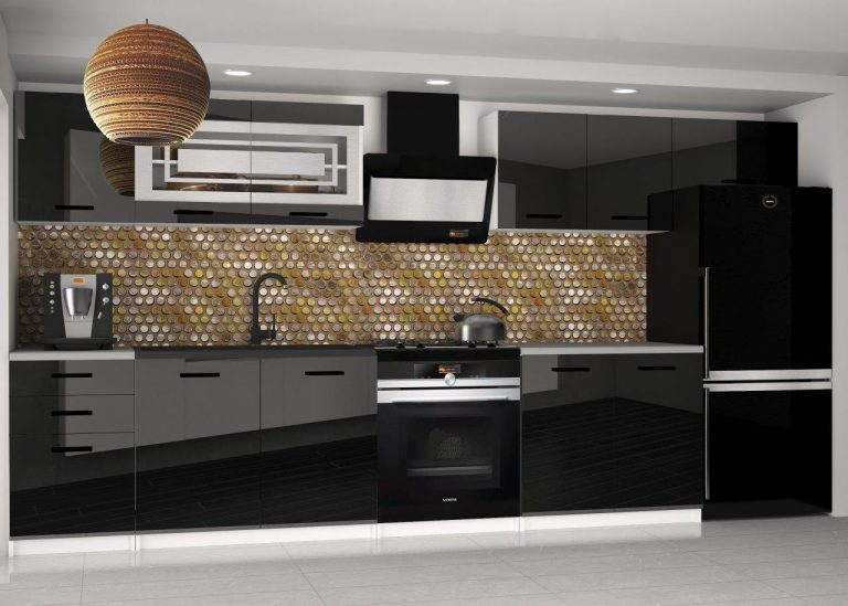 Meubles de cuisine 240 cm noir brillant sans plan de travail Fabricant INF ELLA2/4/WT/B/BB/B1
