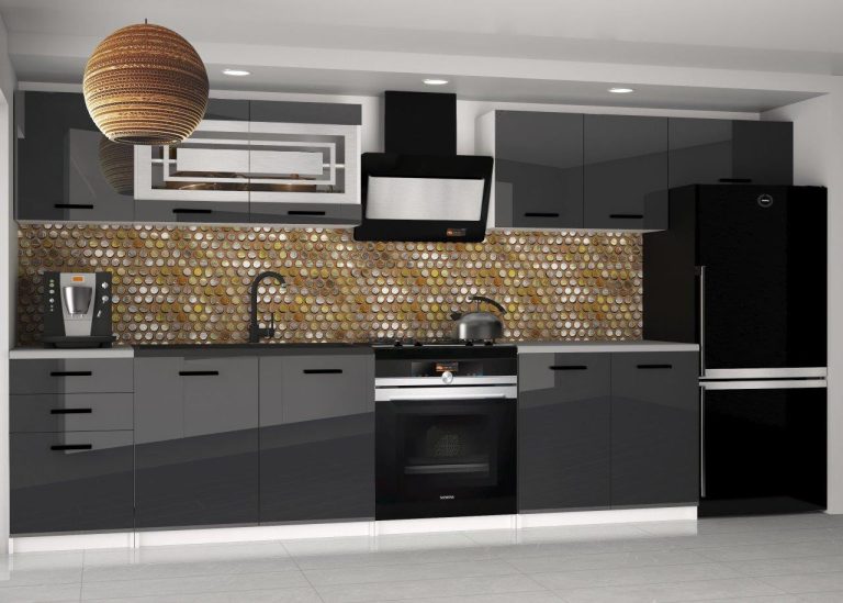 Meubles de cuisine 240 cm gris brillant avec plan de travail Fabricant INF ELLA2/5/WT/S/0/B1