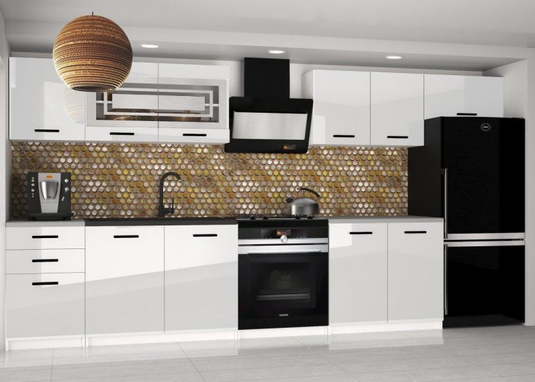 Meubles de cuisine 240 cm blanc brillant sans plan de travail Fabricant INF ELLA2/5/WT/W/BB/B1