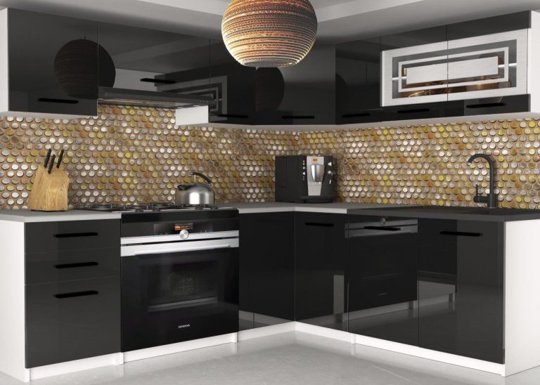 Meubles de cuisine 360 cm noir brillant sans plan de travail Fabricant INF LIDIA2/4/WT/B/BB/B1