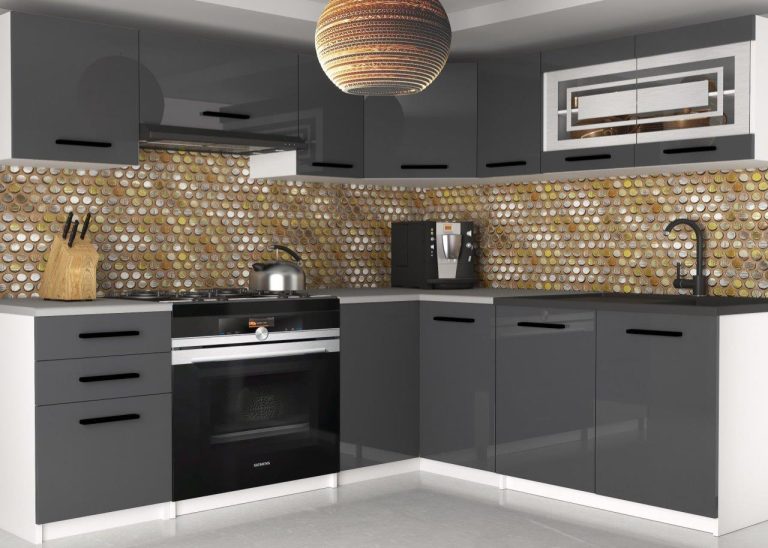 Meubles de cuisine 360 cm gris brillant avec plan de travail Fabricant INF LIDIA2/6/WT/S/0/B1