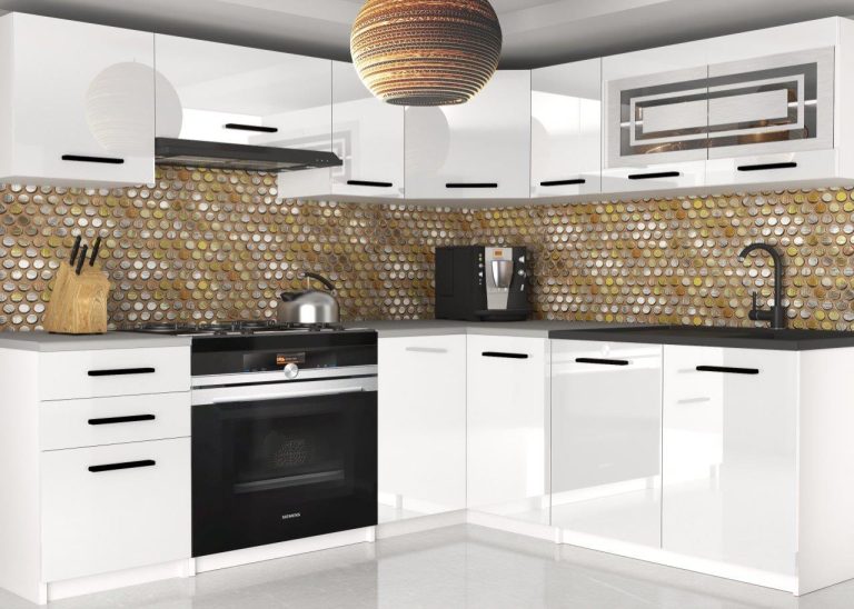 Meubles de cuisine 360 cm blanc brillant avec plan de travail Fabricant INF LIDIA2/6/WT/W/0/B1