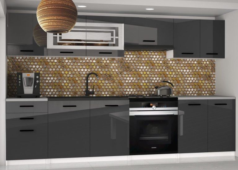 Meuble de cuisine 240 cm noir brillant sans plan de travail Fabricant INF MARIKA2/4/WT/S/BB/B1