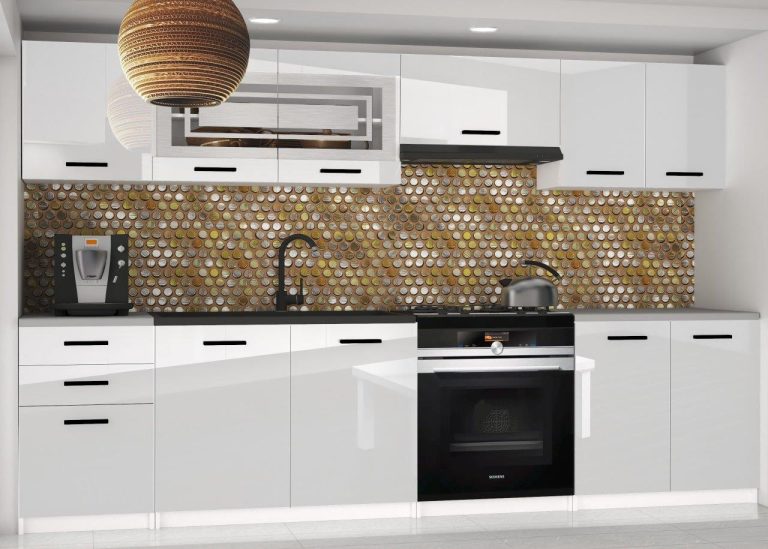 Meubles de cuisine 240 cm blanc brillant sans plan de travail Fabricant INF MARIKA2/5/WT/W/BB/B1