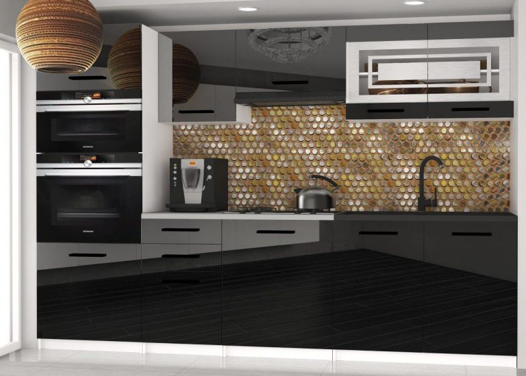 Meubles de cuisine 240 cm noir brillant sans plan de travail Fabricant INF PAULA2/4/WT/B/BB/B1