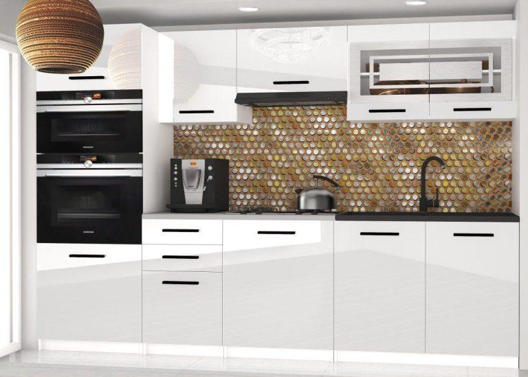 Meubles de cuisine 240 cm blanc brillant sans plan de travail Fabricant INF PAULA2/4/WT/W/BB/B1