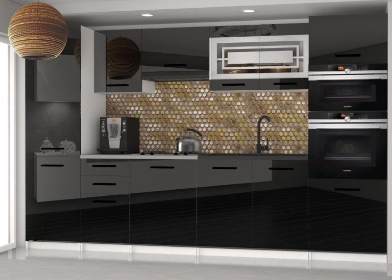 Meubles de cuisine 300 cm noir brillant sans plan de travail Fabricant INF SYNTKA2/5/WT/B/BB/B1