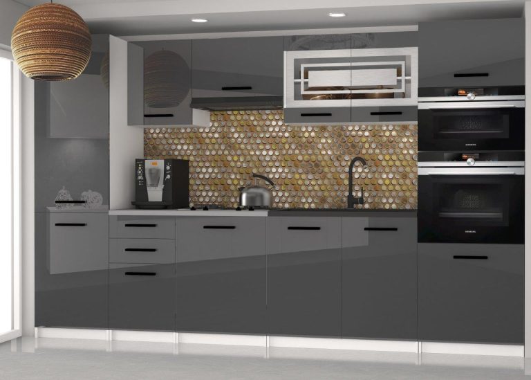 Meuble de cuisine 300 cm gris brillant avec plan de travail Fabricant INF SYNTKA2/6/WT/S/0/B1