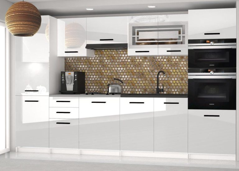 Meubles de cuisine 300 cm blanc brillant sans plan de travail Fabricant INF SYNTKA2/5/WT/W/BB/B1
