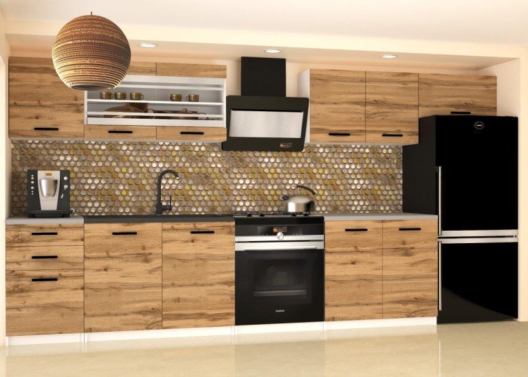 Meubles de cuisine 240 cm en chêne Wotan et chêne Sonoma avec plan de travail Fabricant TOR ELLA2/5/WT/DW/0/B1