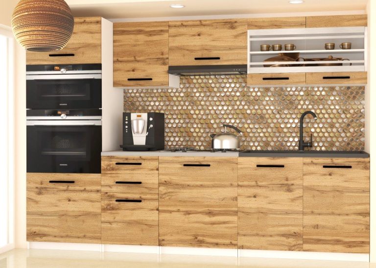 Meubles de cuisine 240 cm en chêne Wotan et chêne Sonoma sans plan de travail Fabricant TOR PAULA2/4/WT/DW/BB/B1
