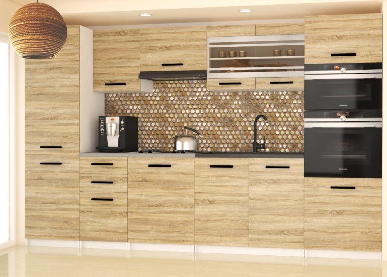 Meubles de cuisine 300 cm en chêne Wotan et chêne Sonoma sans plan de travail Fabricant TOR SYNTKA2/7/WT/DS/BB/B1