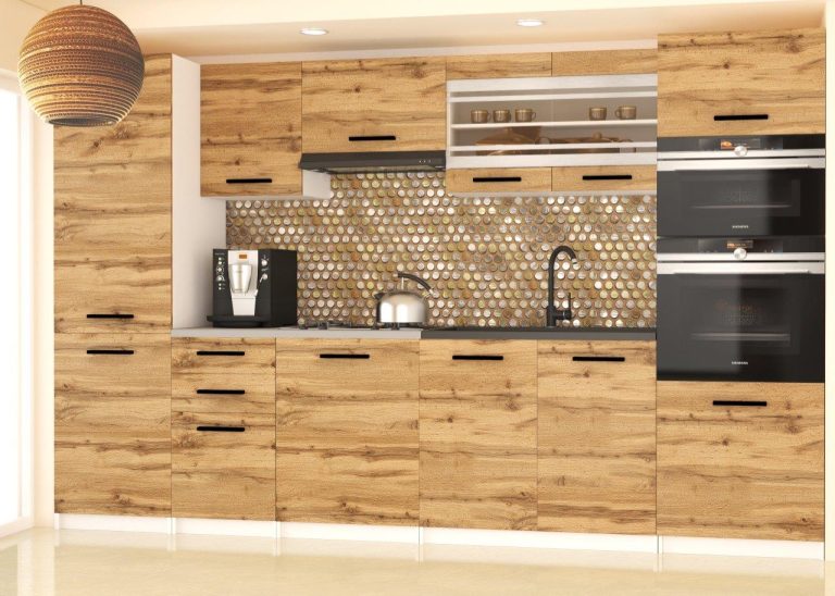 Meubles de cuisine 300 cm en chêne Wotan et chêne Sonoma avec plan de travail Fabricant TOR SYNTKA2/7/WT/DW/0/B1