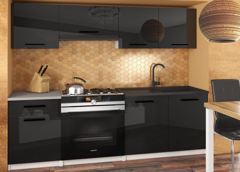 Meubles de cuisine 180 cm noir brillant avec plan de travail Fabricant INF SUPERUNIQA2/5/WT/B/0/B1
