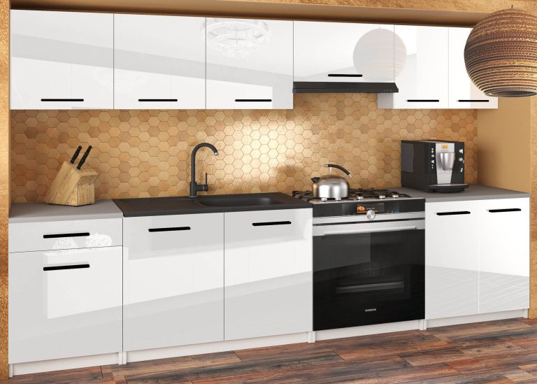 Meubles de cuisine 240 cm blanc brillant sans plan de travail Fabricant INF UNIQA2/3/WT/W/BB/B1