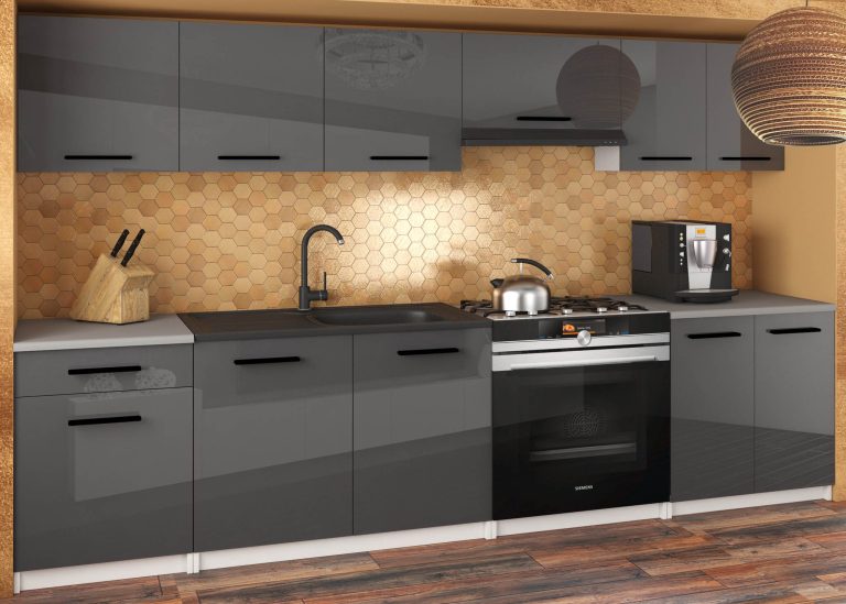 Meuble de cuisine 240 cm gris anthracite graphite brillant avec plan de travail Fabricant INF UNIQA2/5/WT/S/0/B1