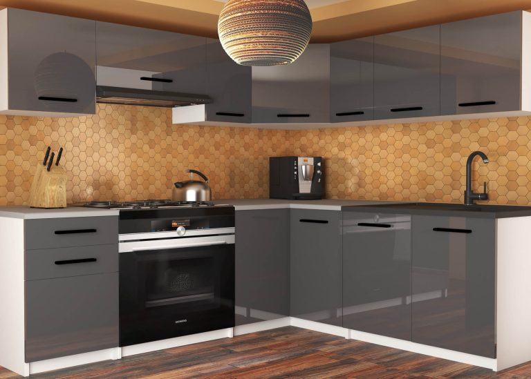 Meubles de cuisine 360 cm gris brillant avec plan de travail Fabricant INF LIDIAUNIQA2/4/WT/S/0/B1